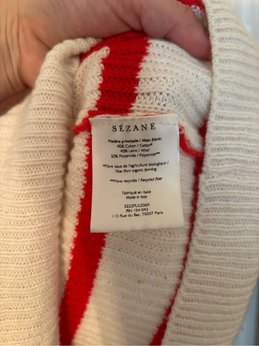 Sezane Tahar Jumper Ecru / Red - Size XXS - Picture 5 of 5